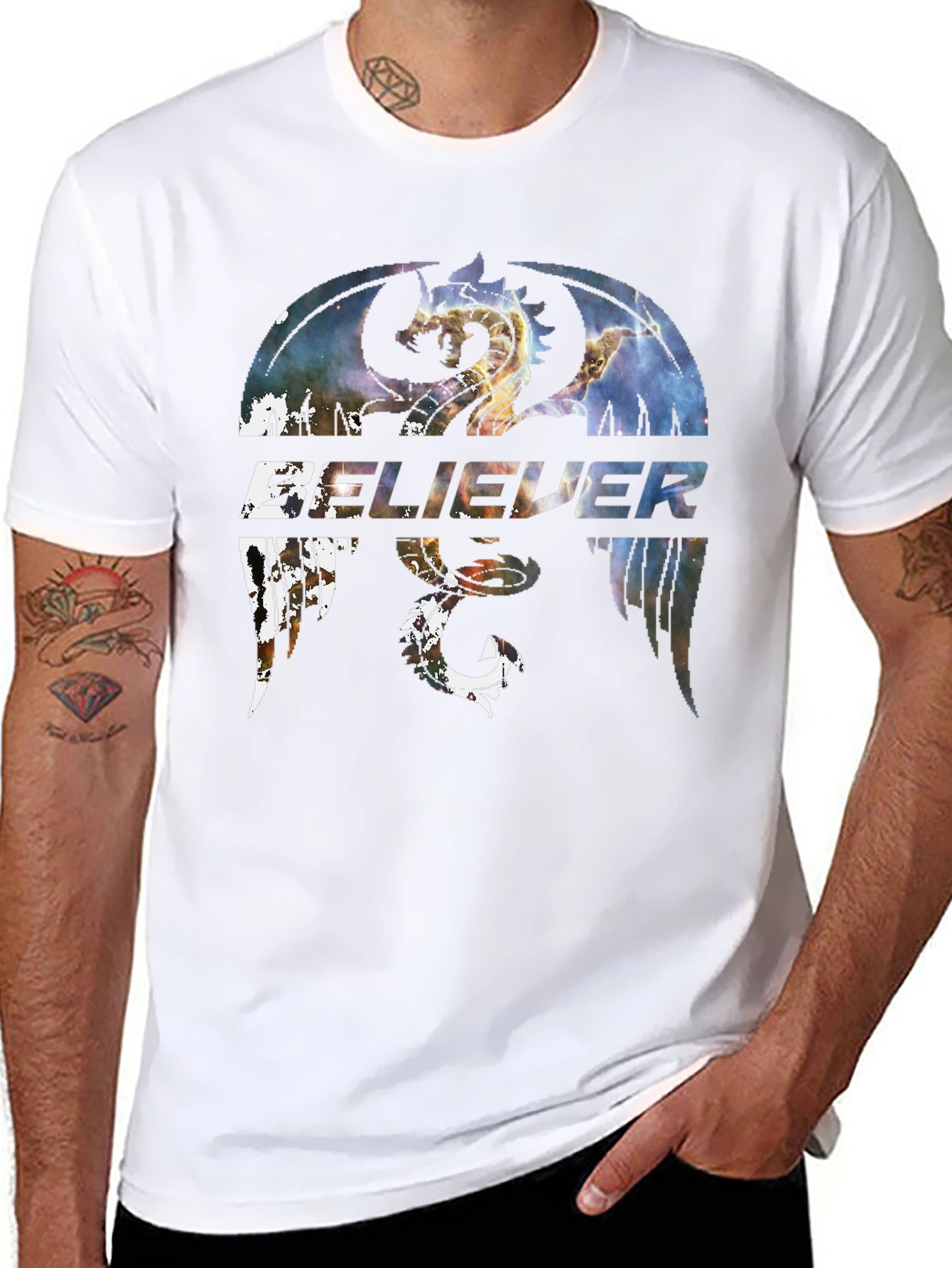 Believer Dragon Graphic Tee - Stylish Black T-Shirt