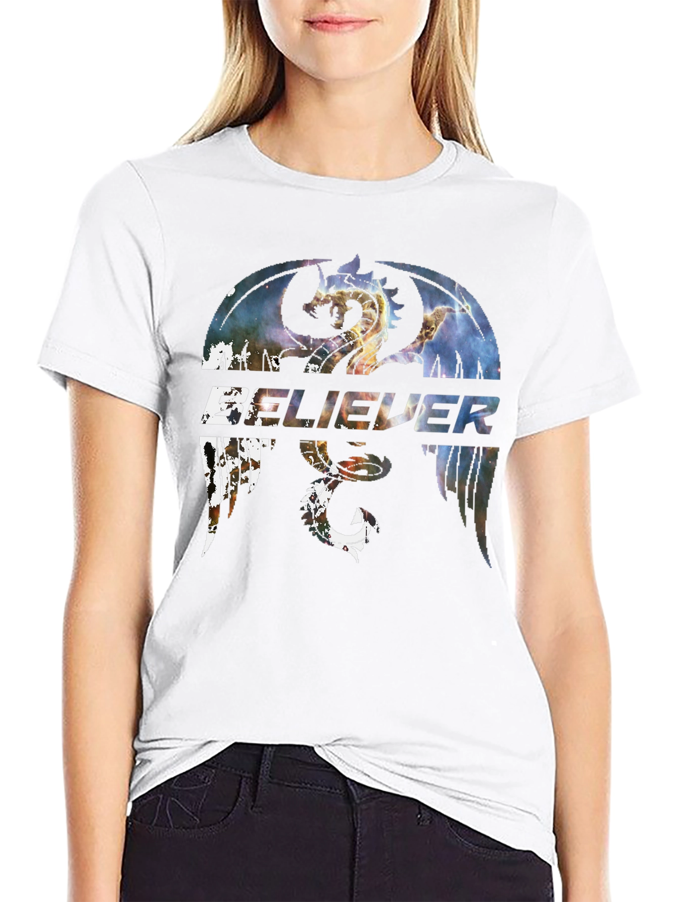 Believer Dragon Graphic Tee - Stylish Black T-Shirt