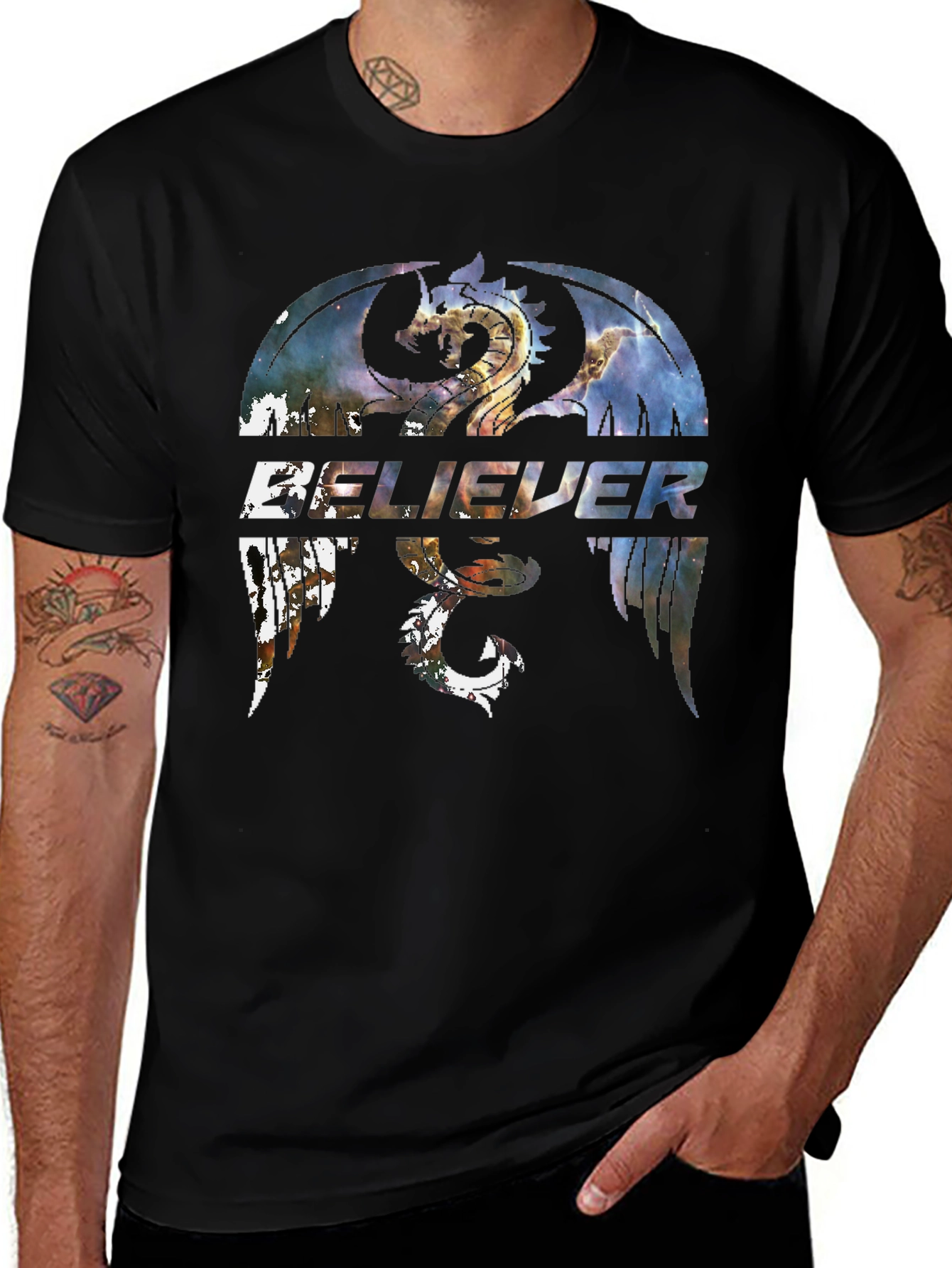 Believer Dragon Graphic Tee - Stylish Black T-Shirt