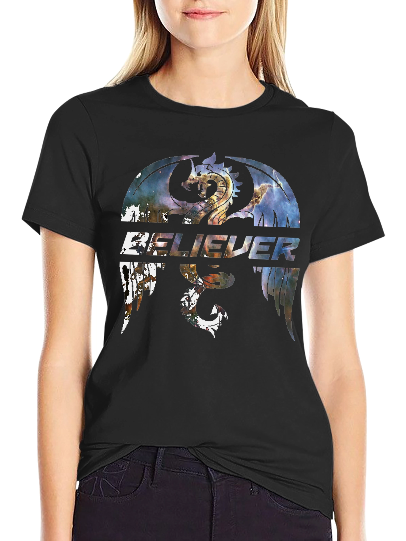 Believer Dragon Graphic Tee - Stylish Black T-Shirt