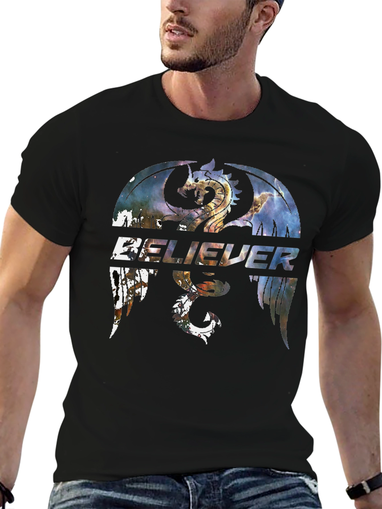 Believer Dragon Graphic Tee - Stylish Black T-Shirt