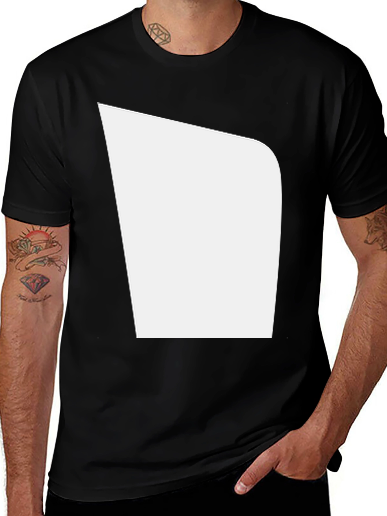 Mens Black T-Shirt with Unique White Graphic