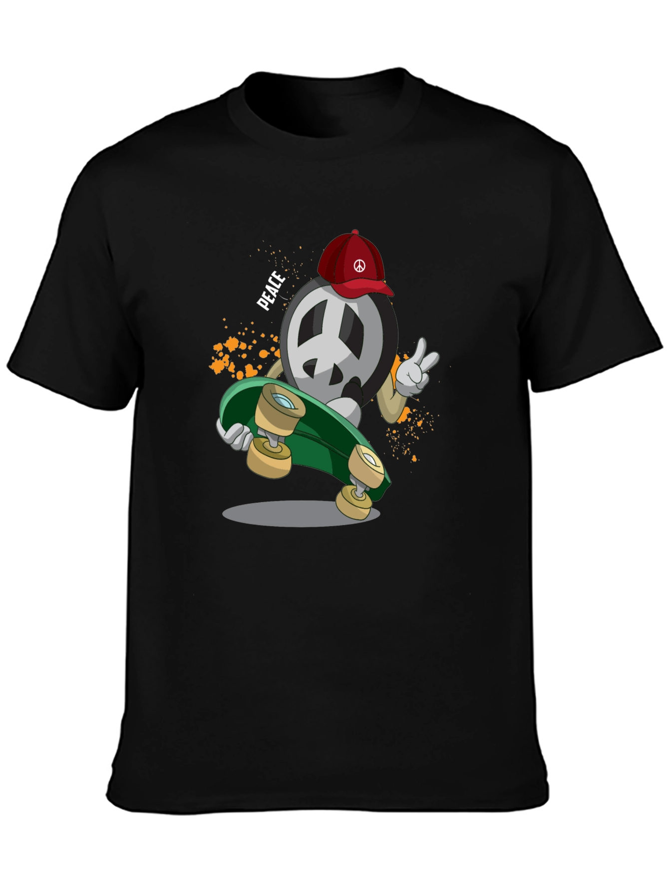 Peace Sign Skateboarder Graphic T-Shirt