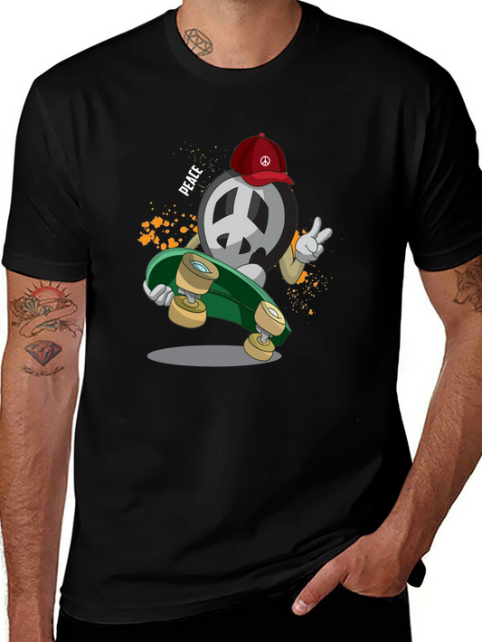 Peace Sign Skateboarder Graphic T-Shirt