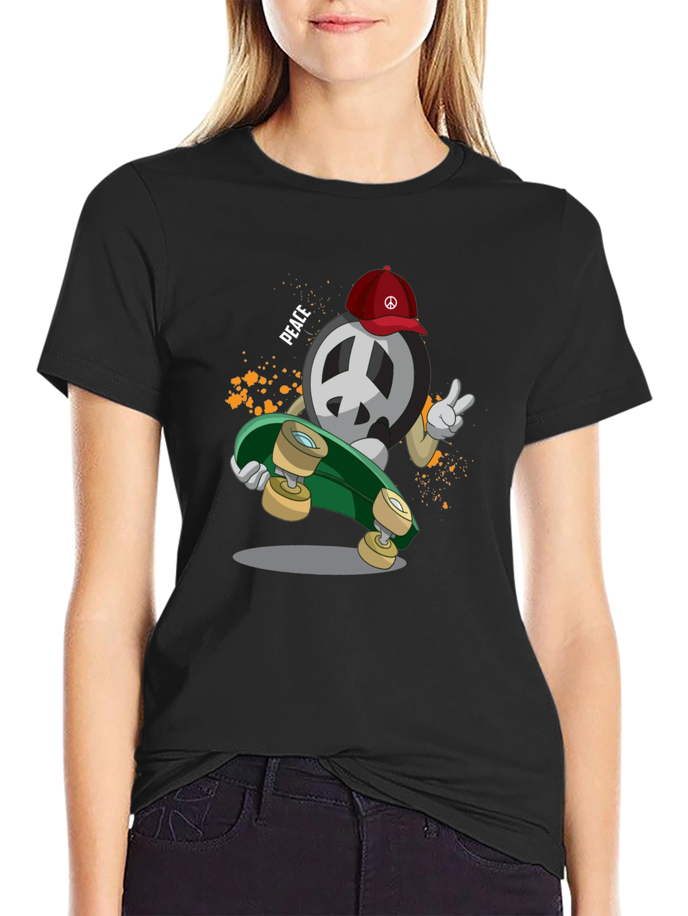 Peace Sign Skateboarder Graphic T-Shirt
