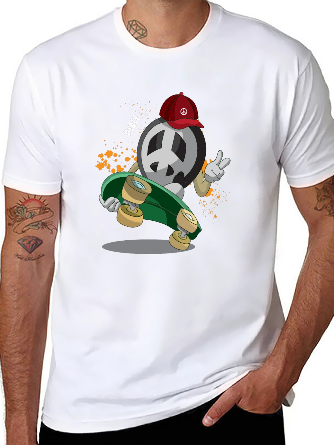 Peace Sign Skateboarder Graphic T-Shirt
