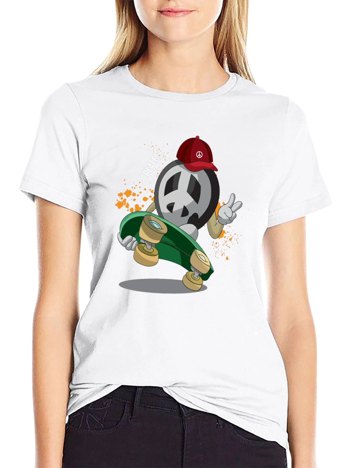 Peace Sign Skateboarder Graphic T-Shirt