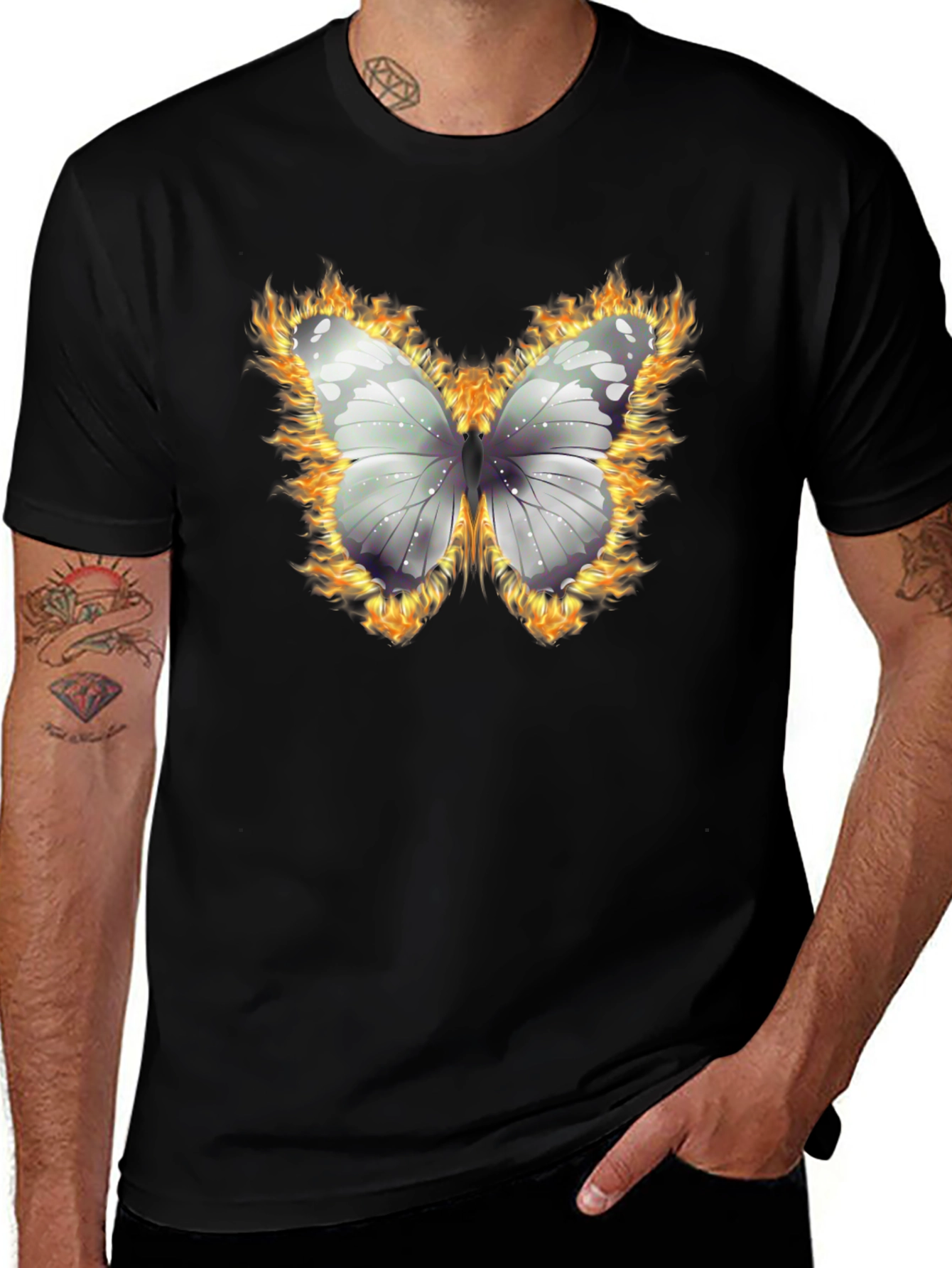 Burning Butterfly Graphic T-Shirt - Black
