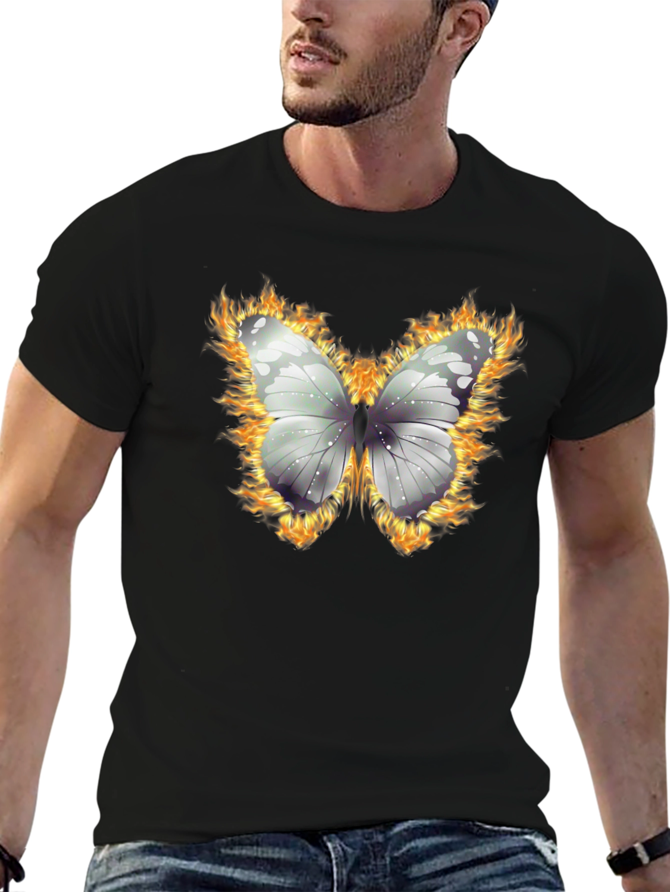 Burning Butterfly Graphic T-Shirt - Black