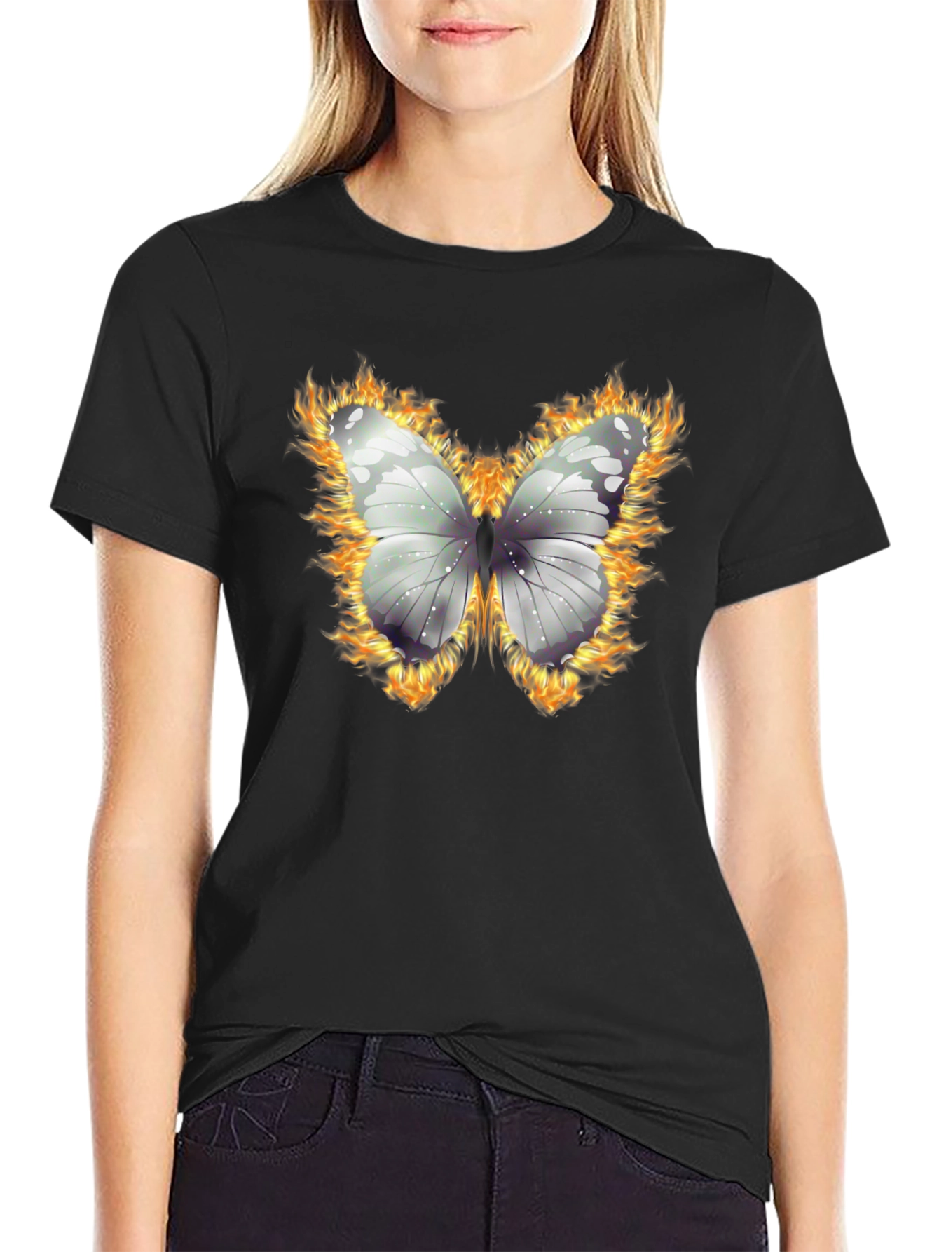 Burning Butterfly Graphic T-Shirt - Black