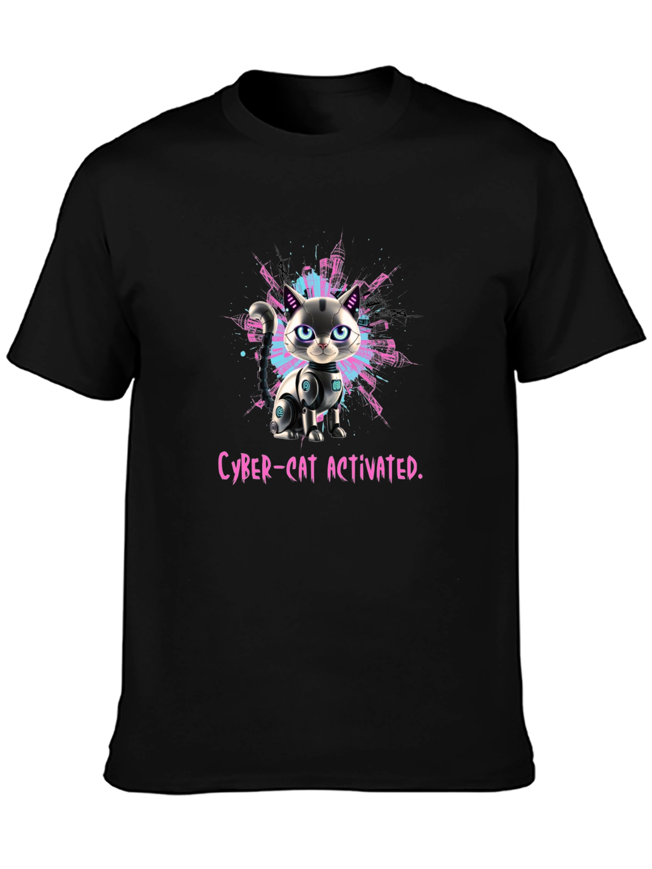 Cyber-Cat Activated T-Shirt - Futuristic Pet Design
