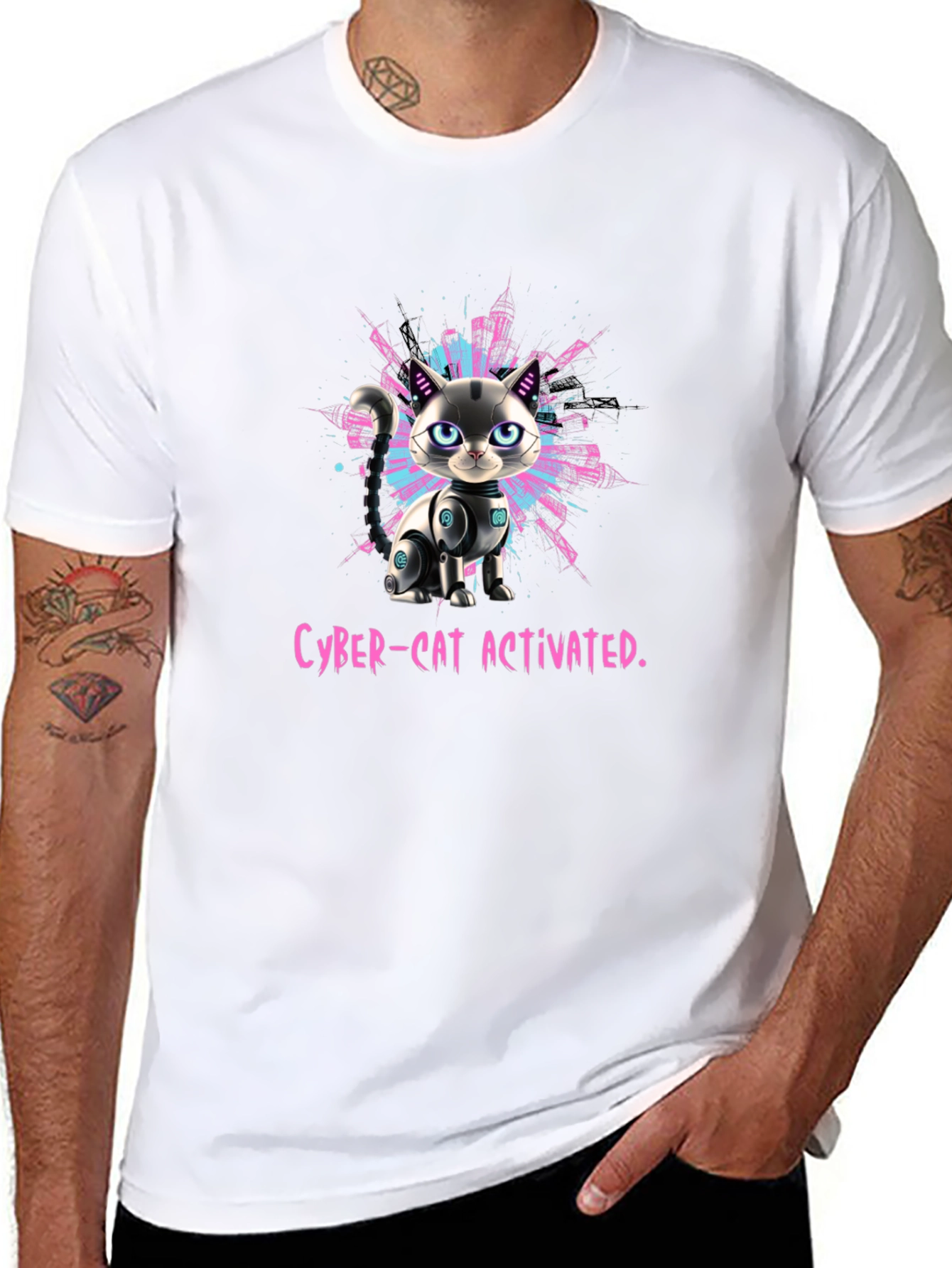 Cyber-Cat Activated T-Shirt - Futuristic Pet Design