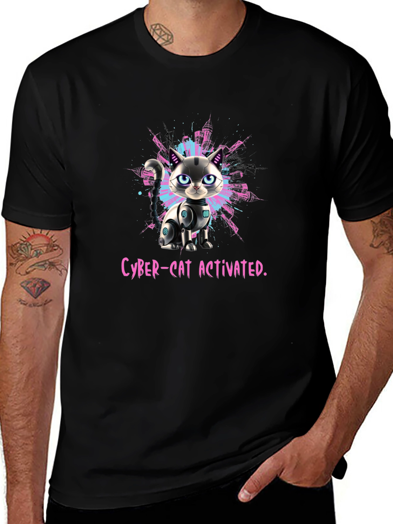 Cyber-Cat Activated T-Shirt - Futuristic Pet Design