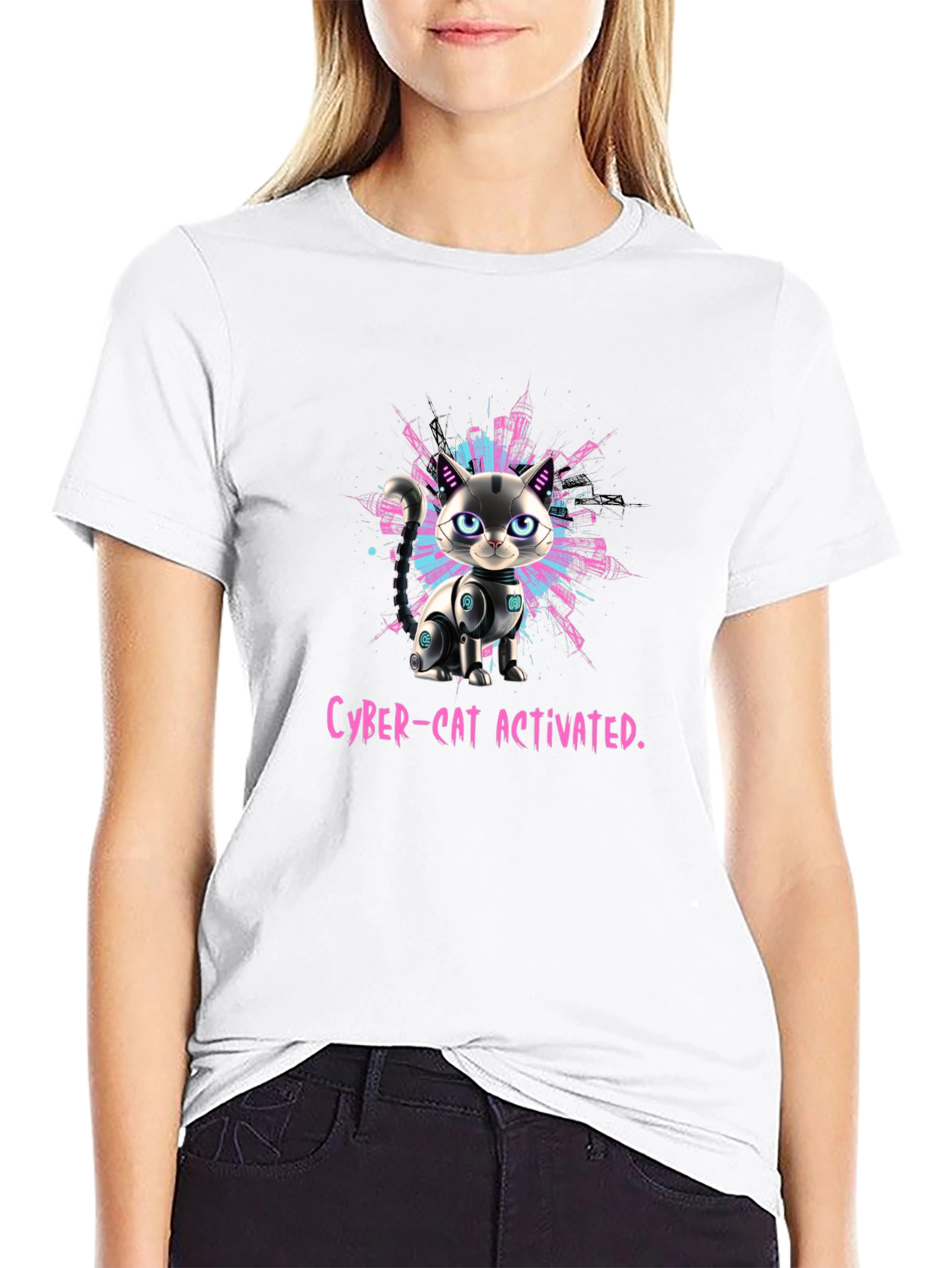 Cyber-Cat Activated T-Shirt - Futuristic Pet Design