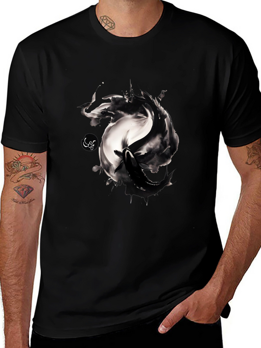 Yin Yang Koi Fish Black T-Shirt