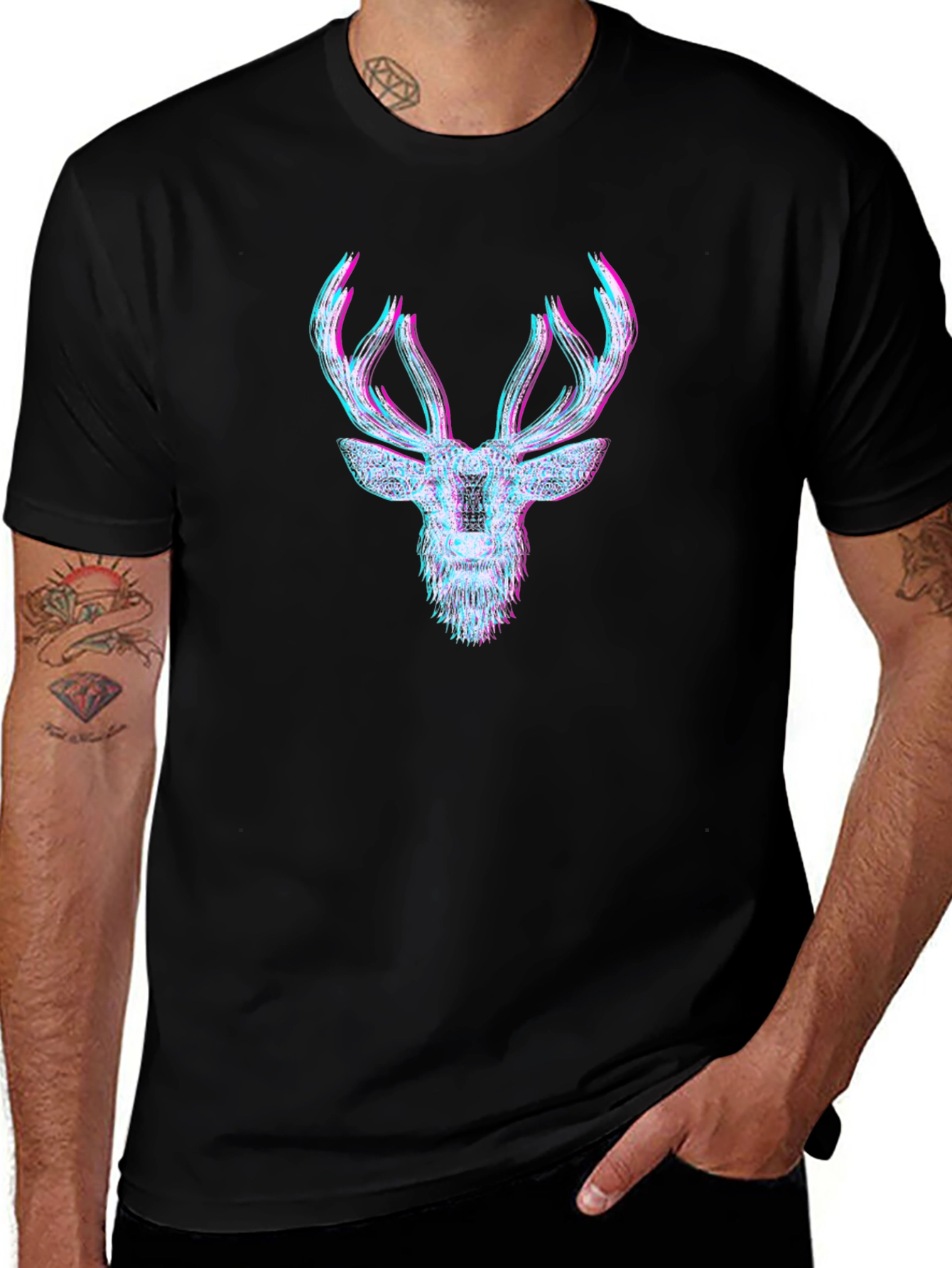 Mens Graphic Tee - 3D Deer Head Print