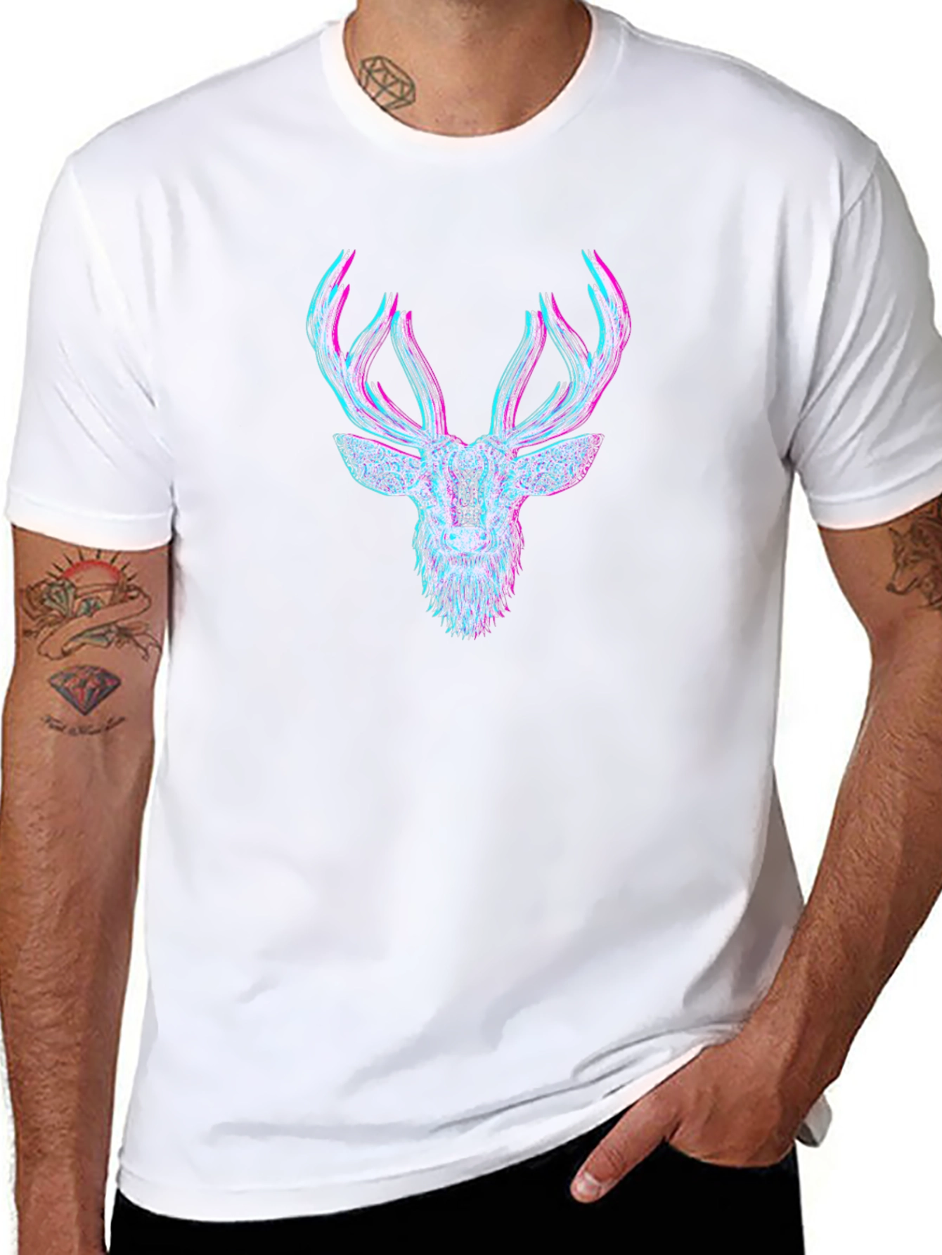 Mens Graphic Tee - 3D Deer Head Print