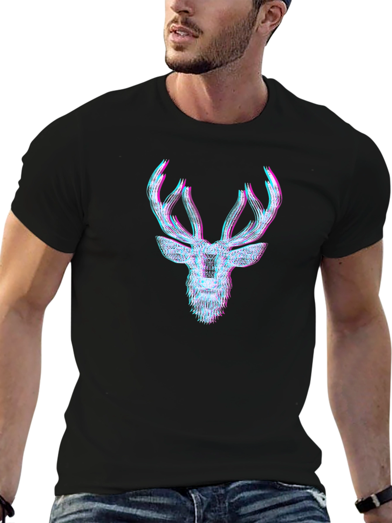 Mens Graphic Tee - 3D Deer Head Print