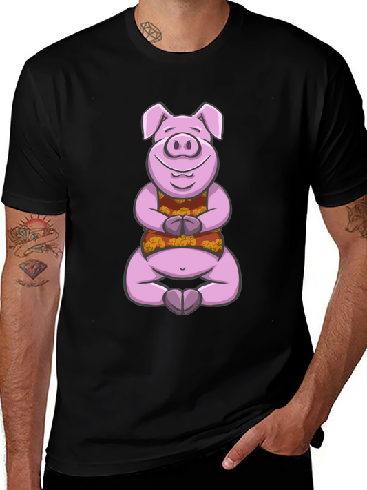 Meditating Pig Graphic Tee - Funny Yoga Shirt