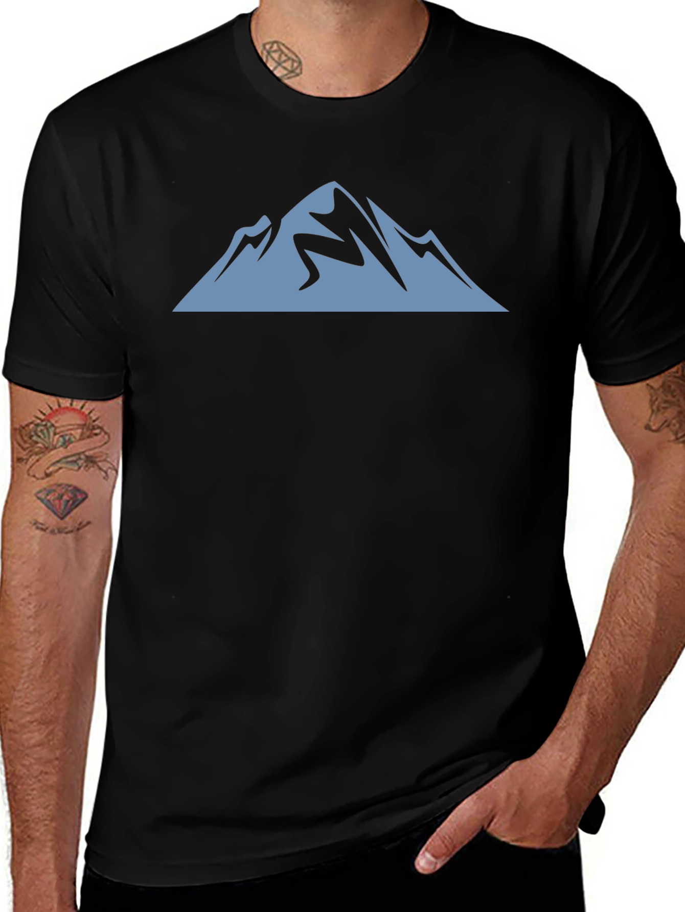 Mountain Graphic Tee - Black Cotton Casual Shirt