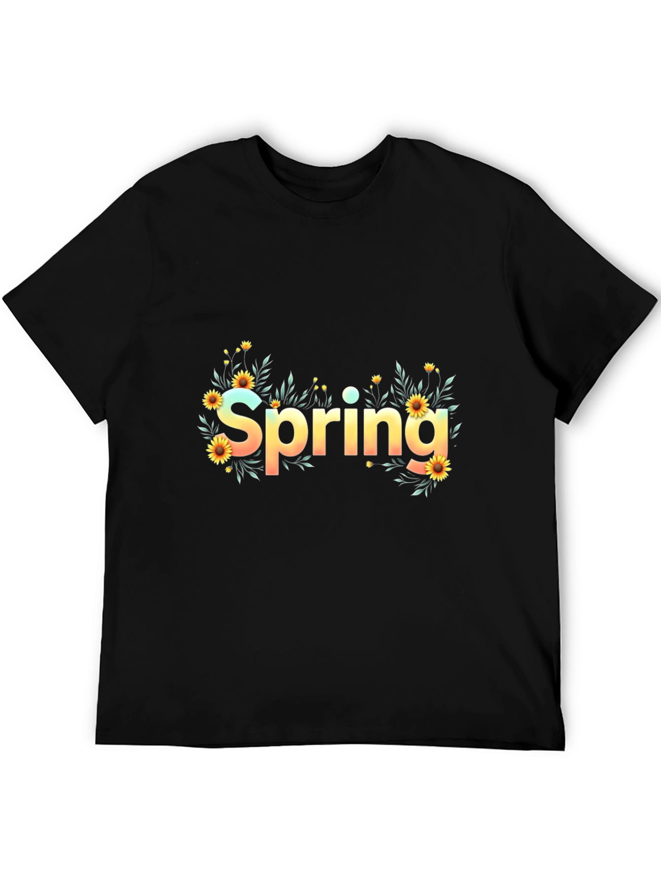 Spring Floral Graphic Black T-Shirt