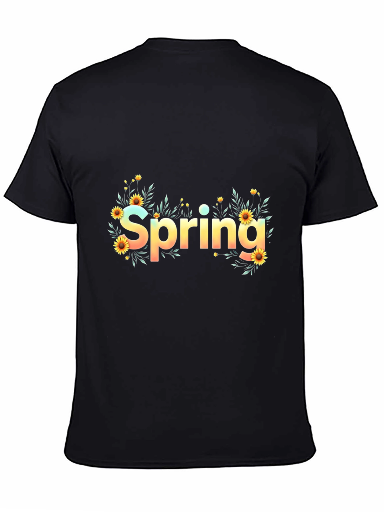 Spring Floral Graphic Black T-Shirt