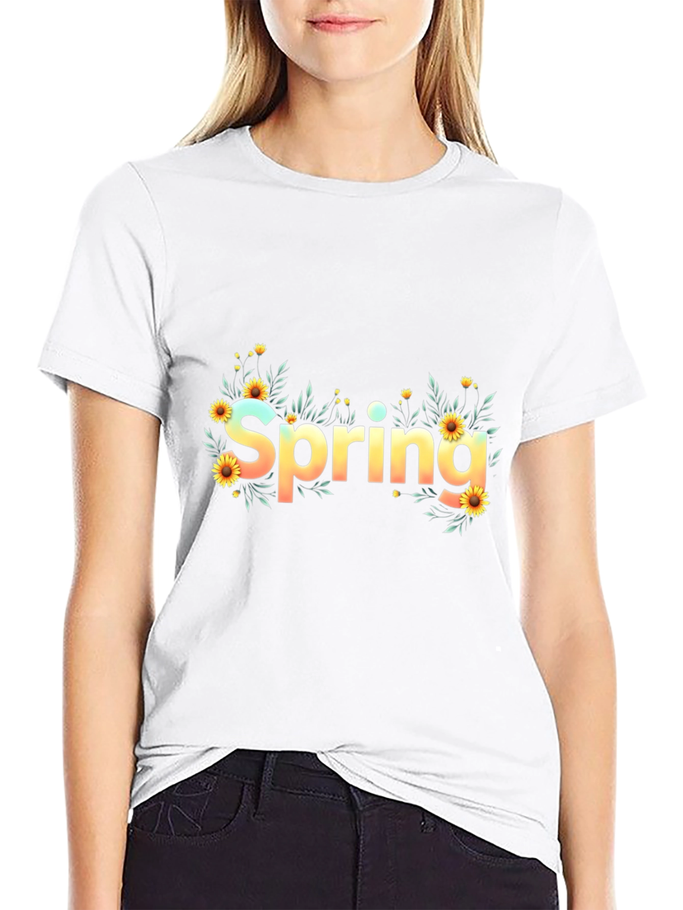 Spring Floral Graphic Black T-Shirt