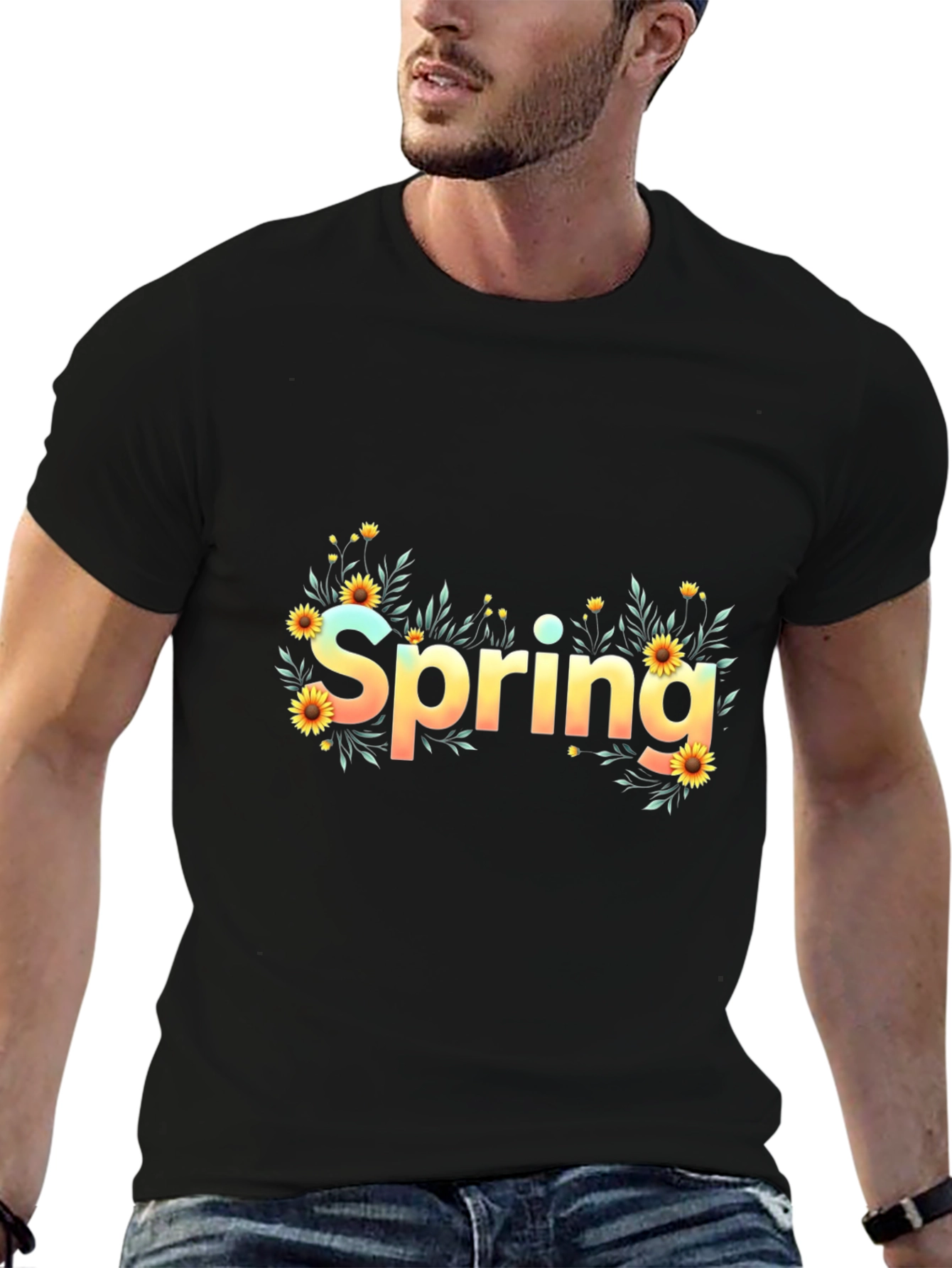 Spring Floral Graphic Black T-Shirt