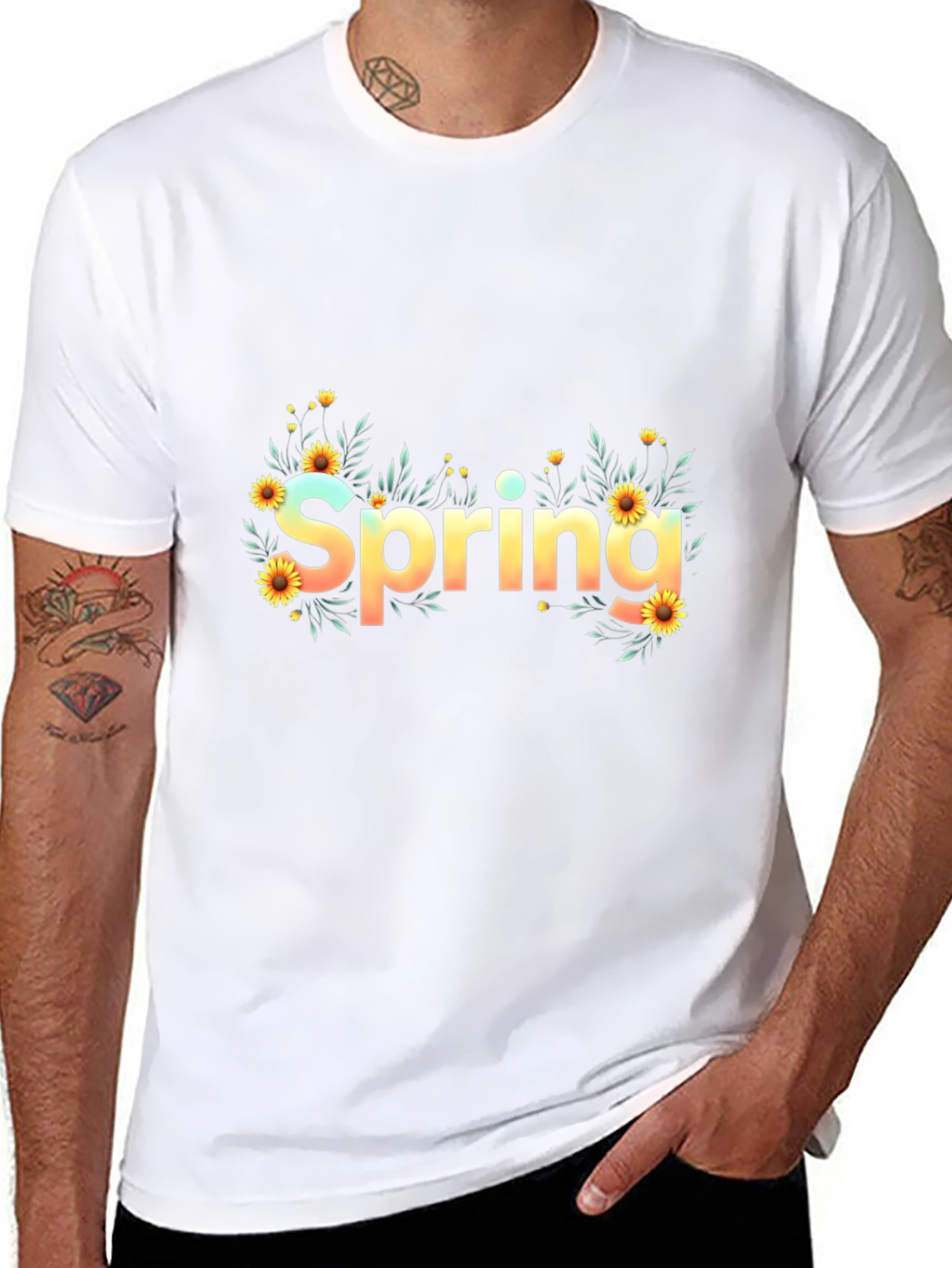Spring Floral Graphic Black T-Shirt
