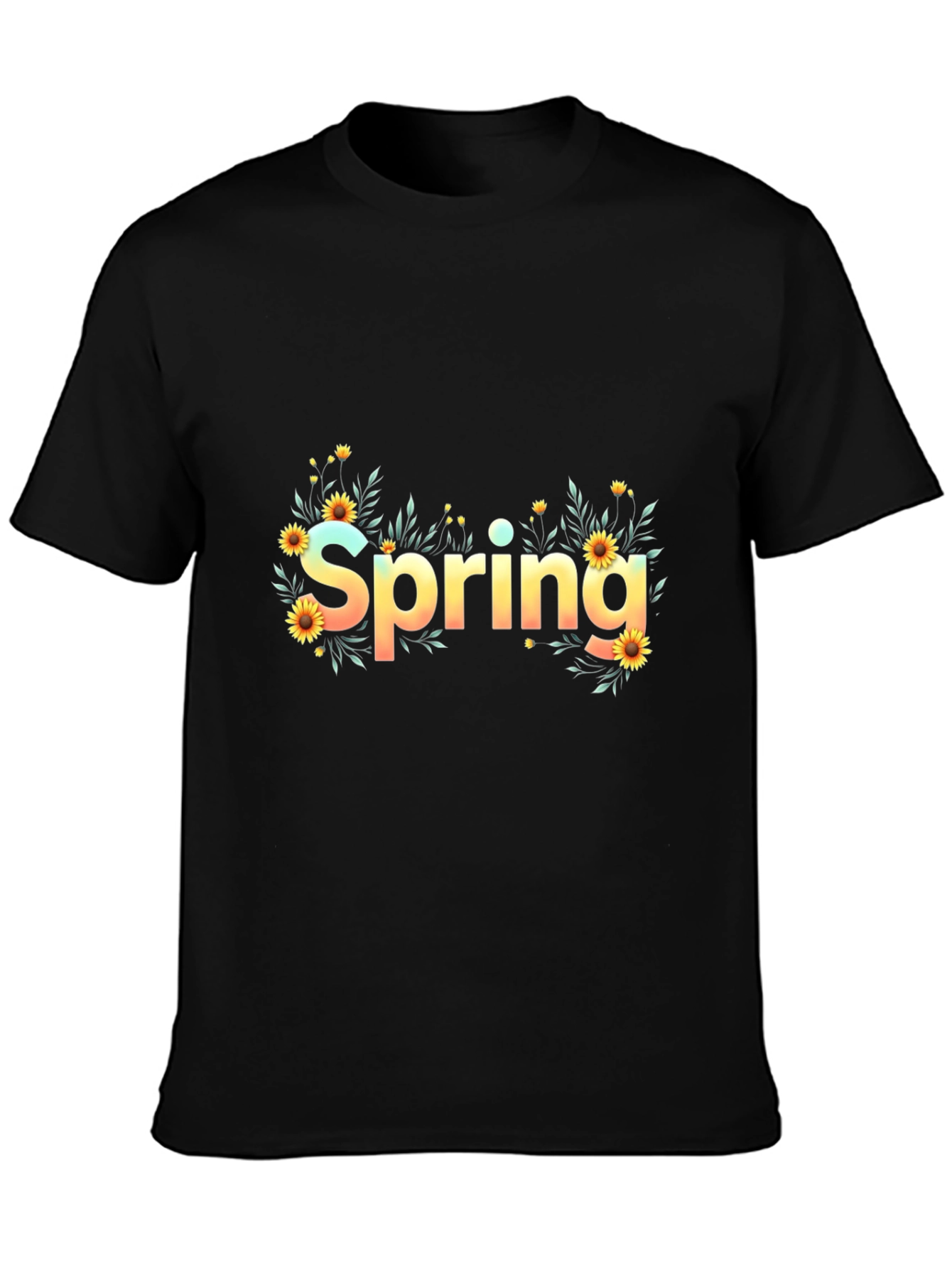 Spring Floral Graphic Black T-Shirt