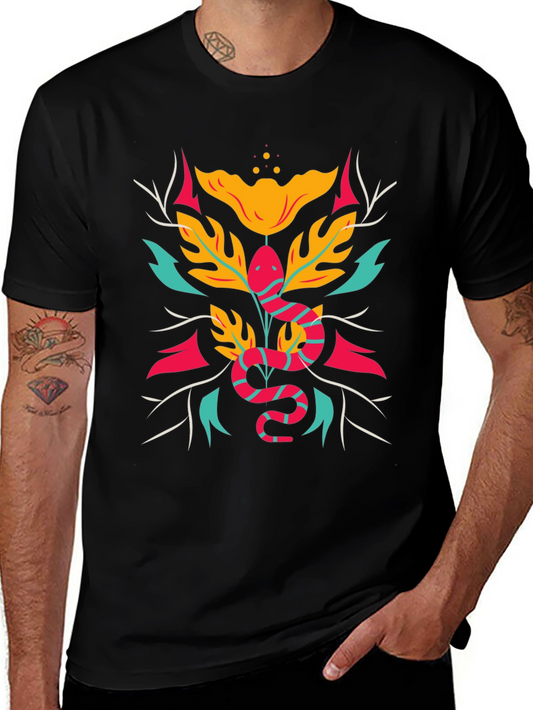 Snake & Floral Graphic Tee - Bold Style