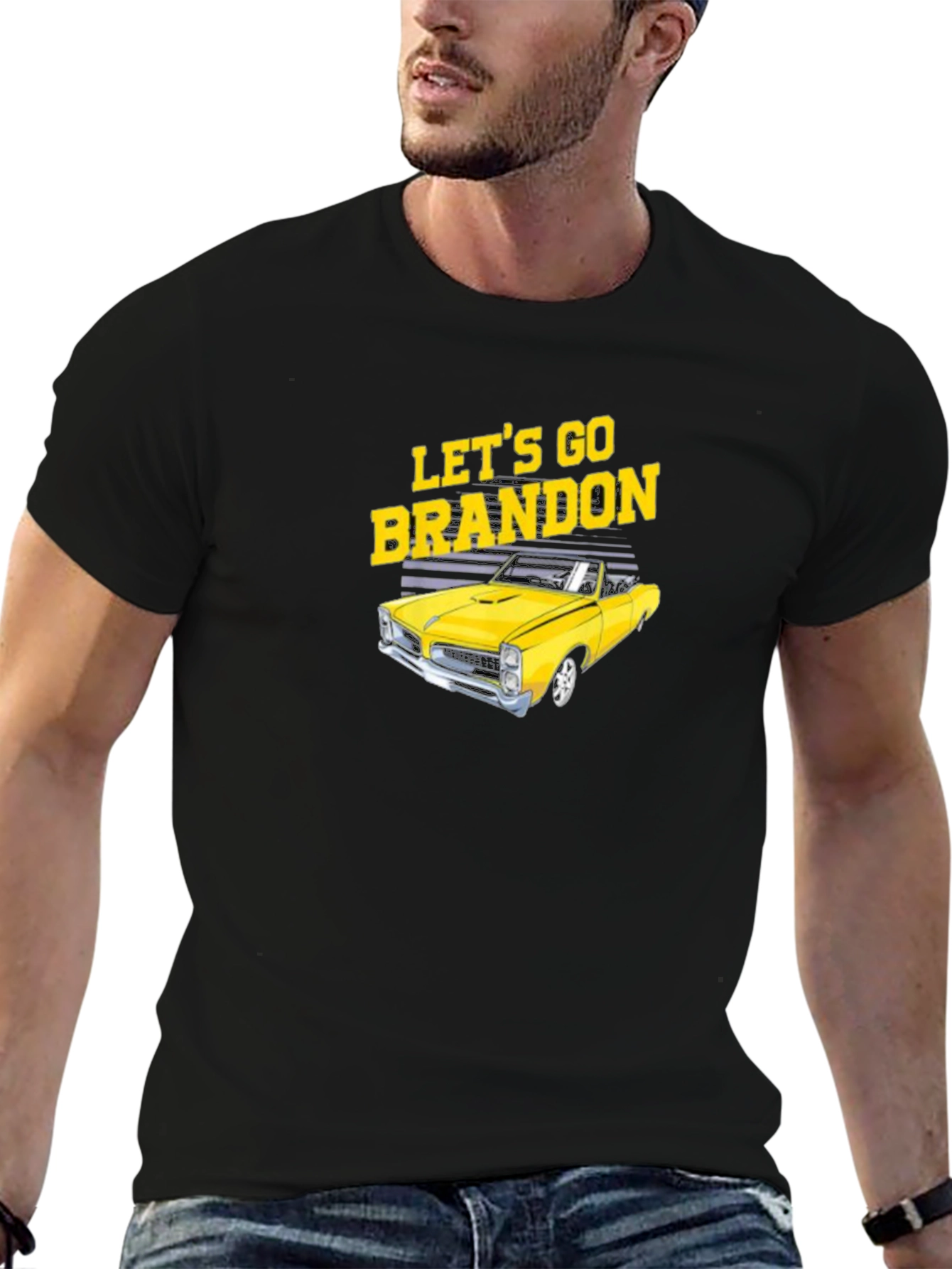 Lets Go Brandon Yellow Car Black T-Shirt