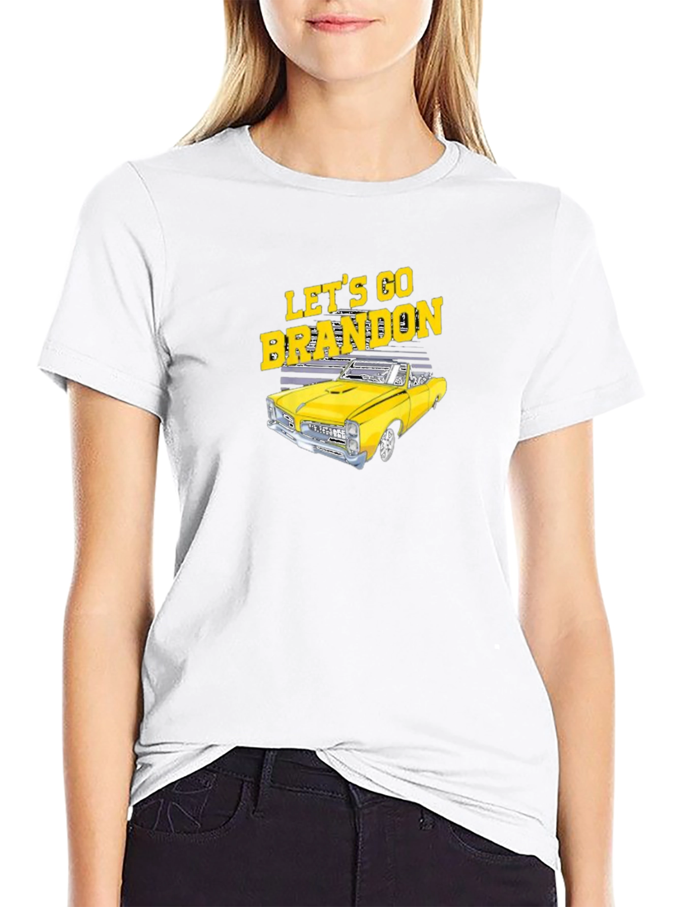Lets Go Brandon Yellow Car Black T-Shirt
