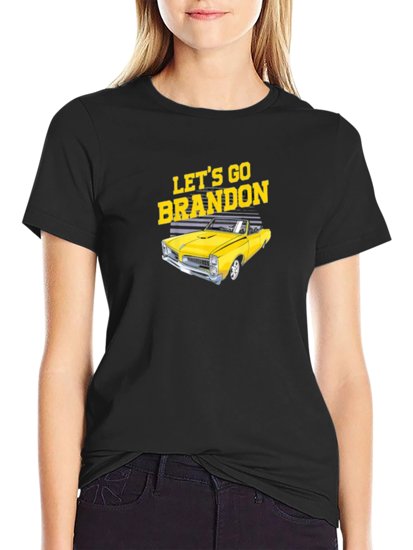 Lets Go Brandon Yellow Car Black T-Shirt