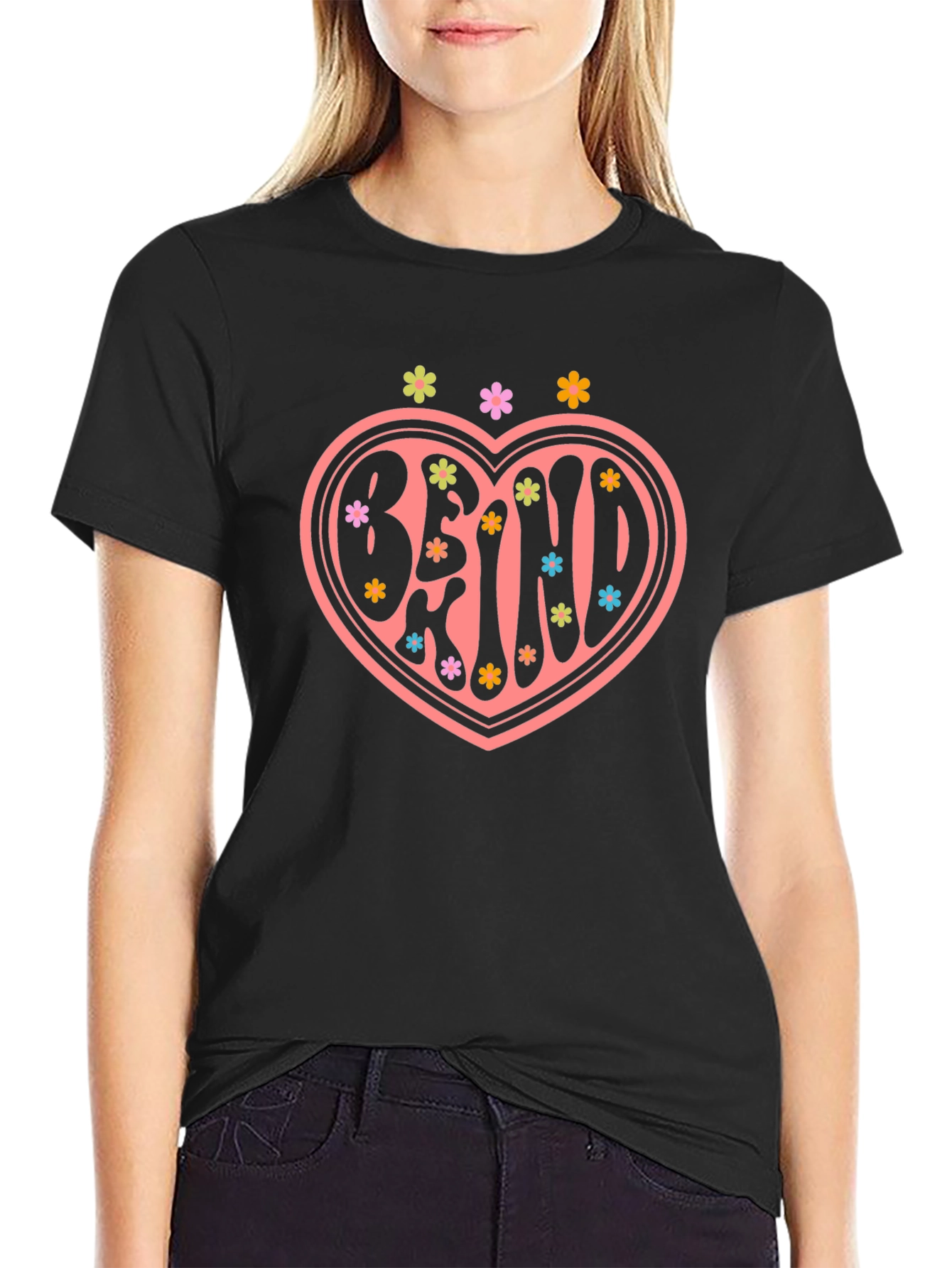 Be Kind Heart Graphic Tee - Black