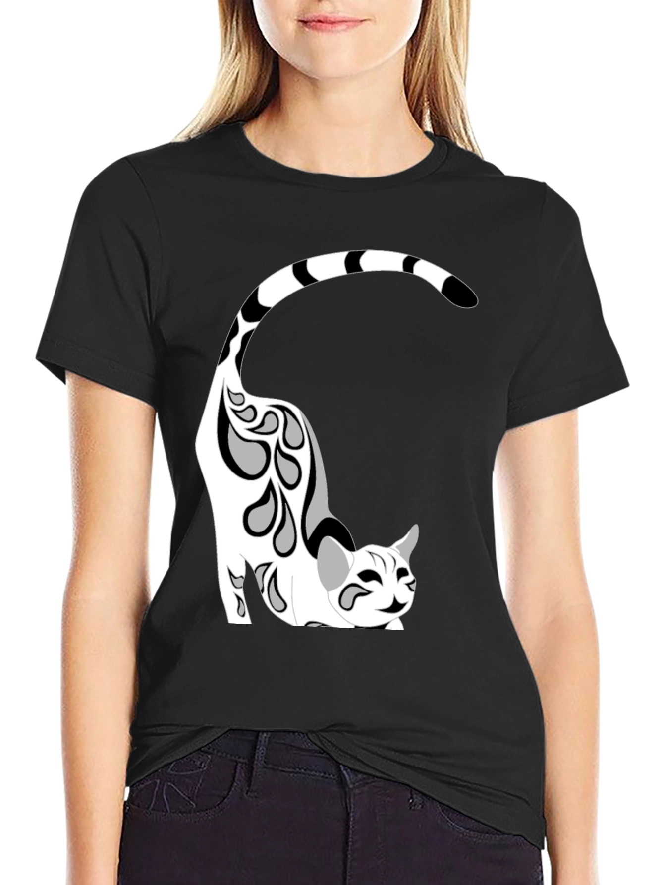 Cool Cat Graphic Tee - Black Cotton Blend