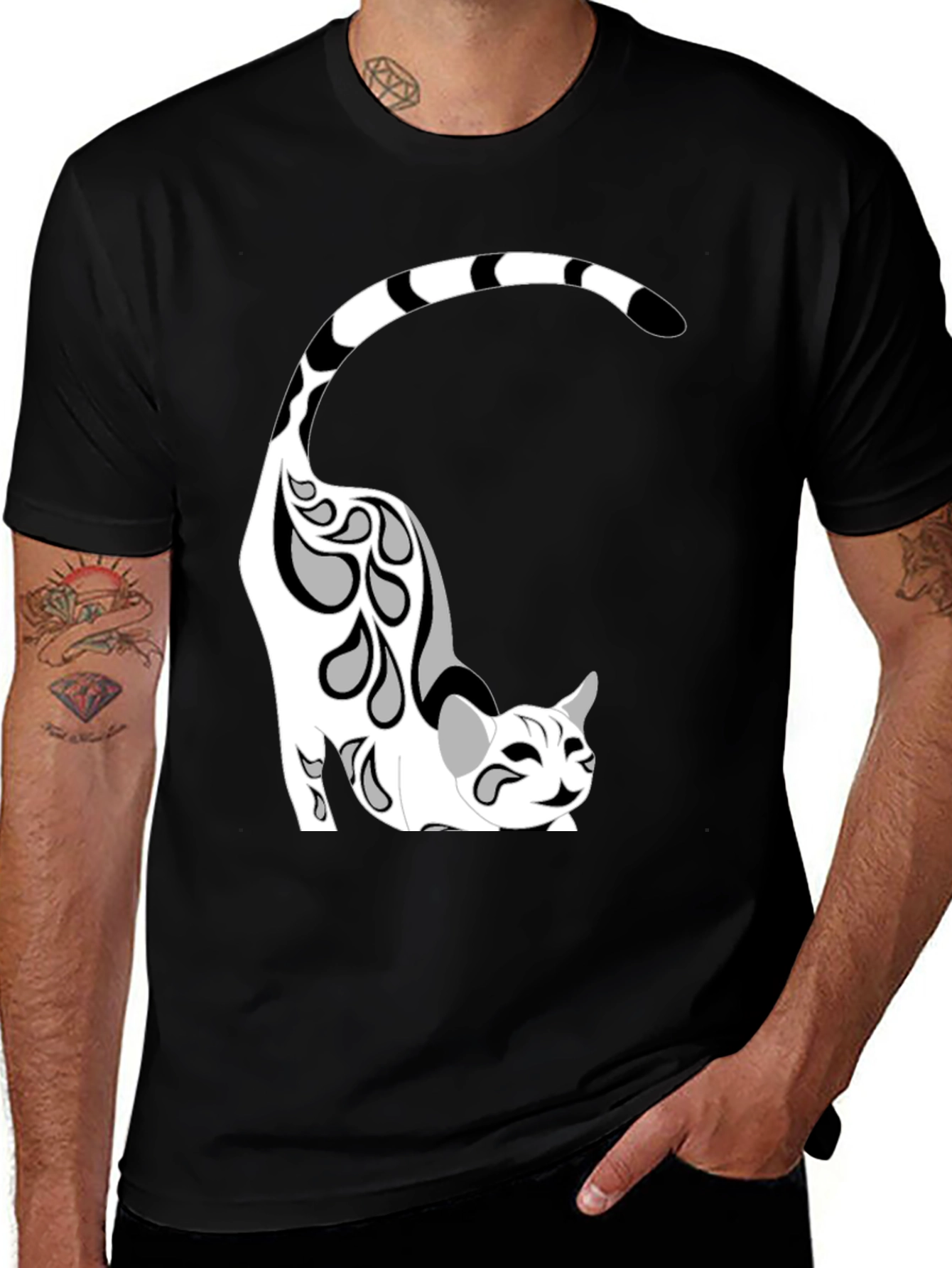 Cool Cat Graphic Tee - Black Cotton Blend