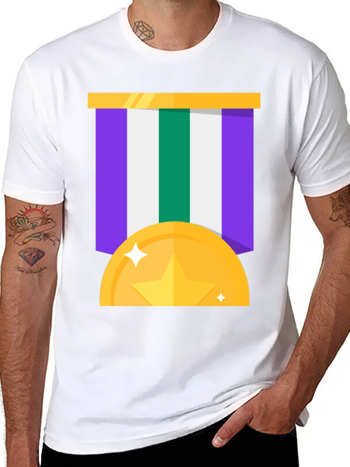 Award Medal Graphic Tee - Black Cotton Blend