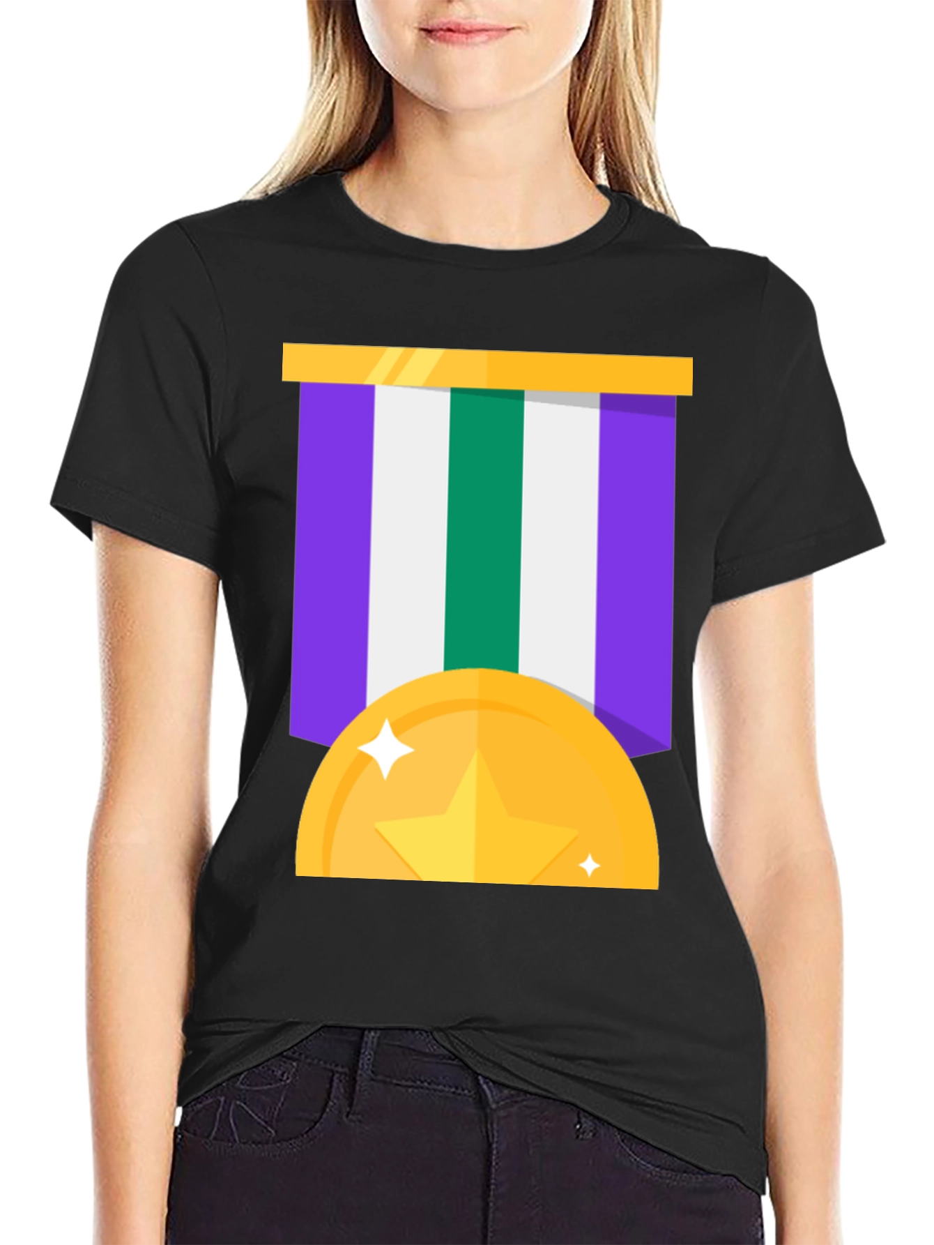 Award Medal Graphic Tee - Black Cotton Blend