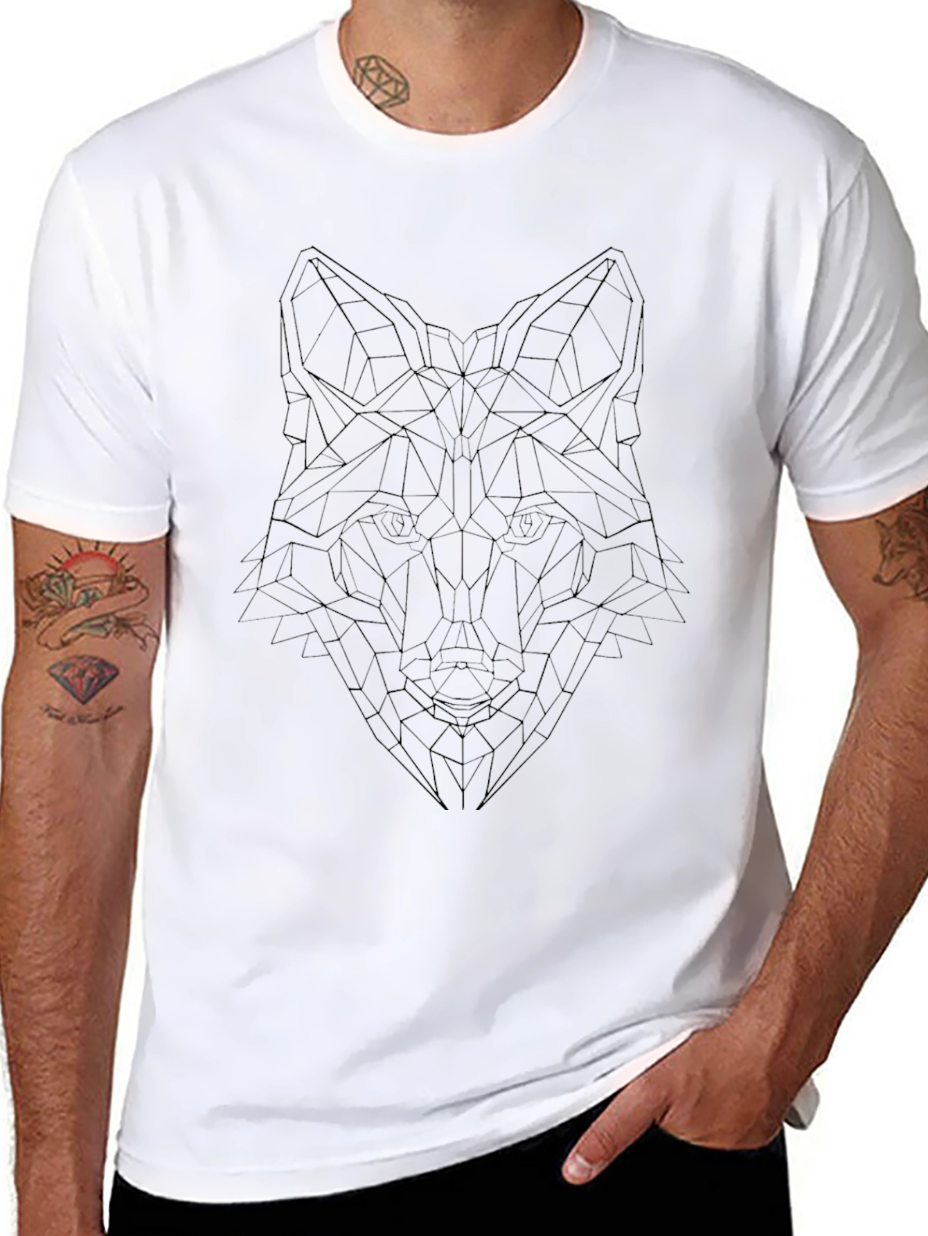 Geometric Wolf Tee - Stylish Mens Black Graphic T-Shirt