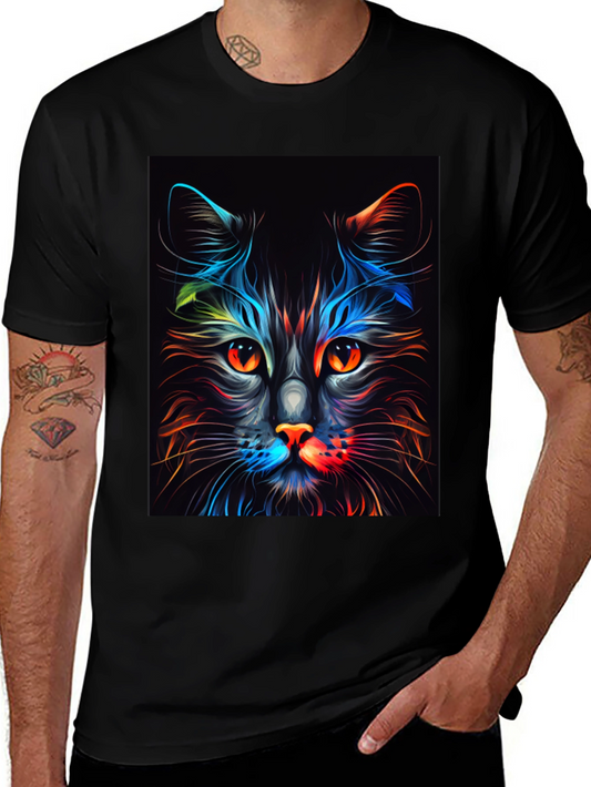 Colorful Cat Graphic T-Shirt - Unisex Black Tee