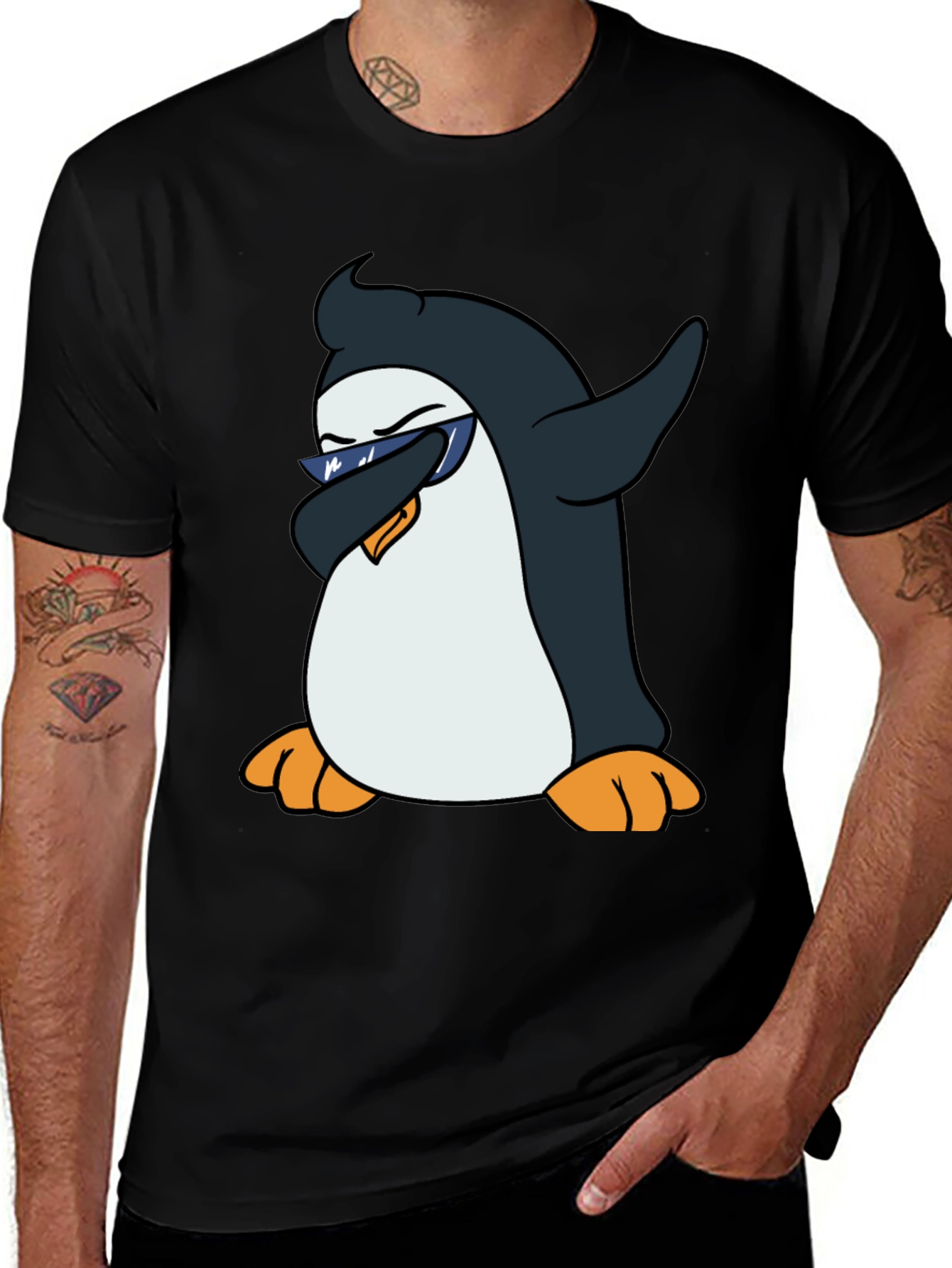 Dabbing Penguin Graphic Tee - Cool Black T-Shirt