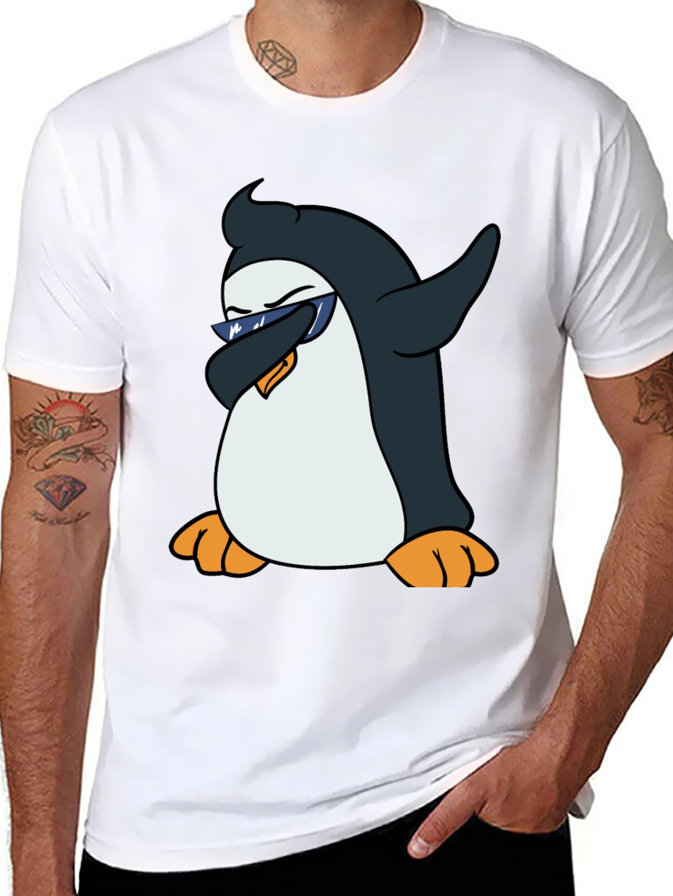 Dabbing Penguin Graphic Tee - Cool Black T-Shirt