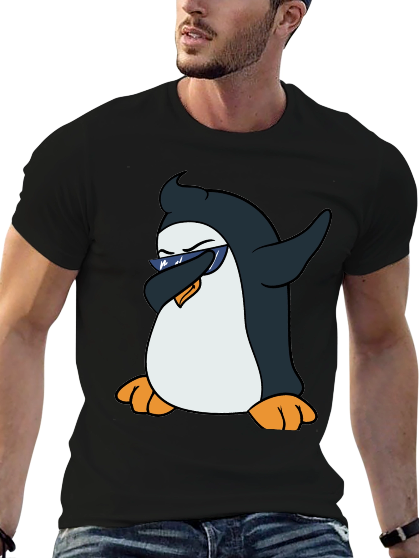 Dabbing Penguin Graphic Tee - Cool Black T-Shirt