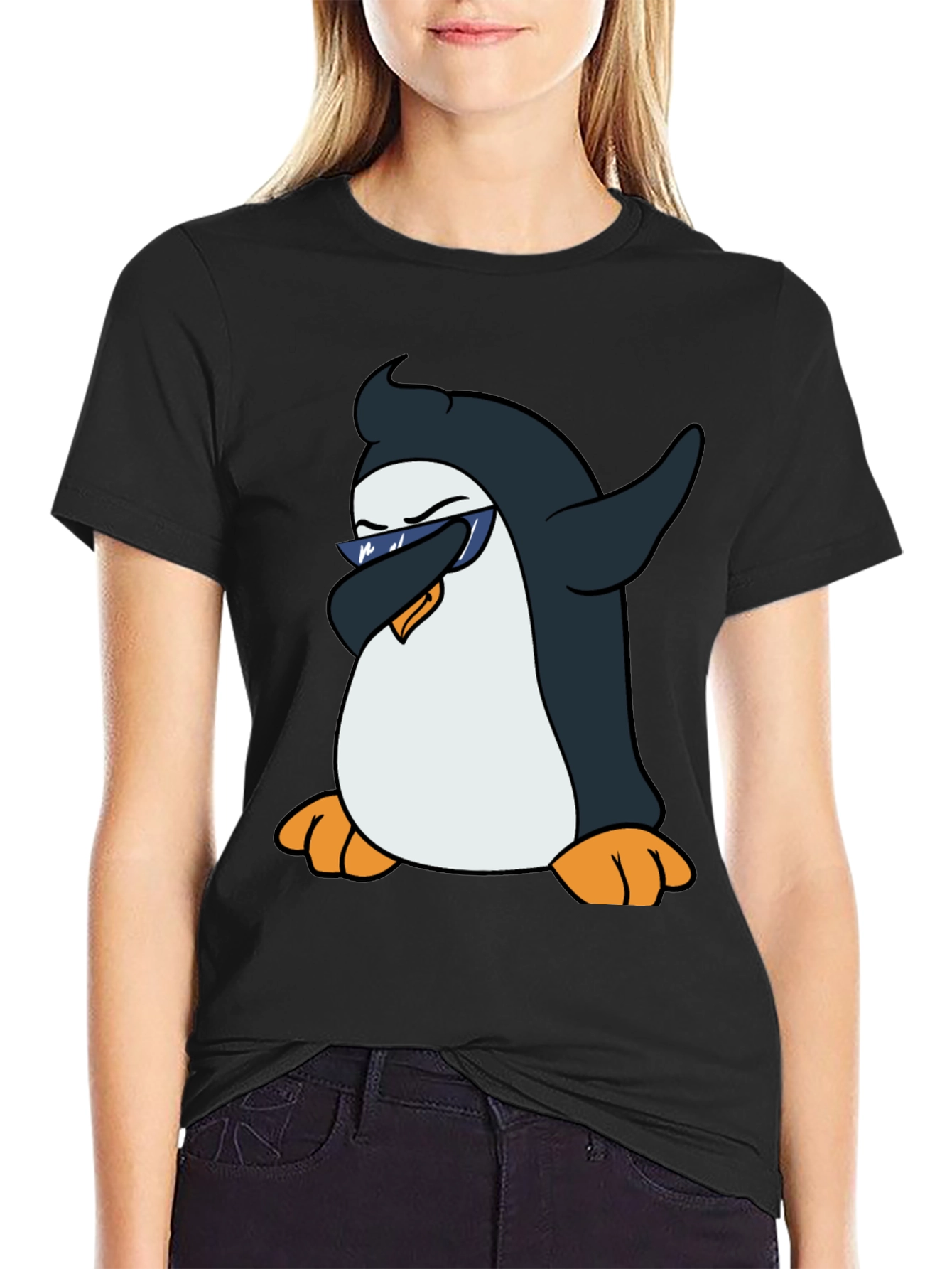Dabbing Penguin Graphic Tee - Cool Black T-Shirt