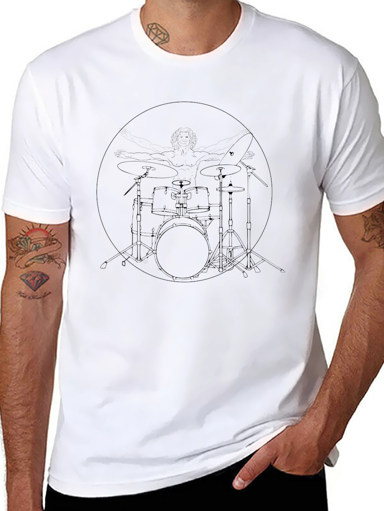 Vitruvian Drummer Black T-Shirt