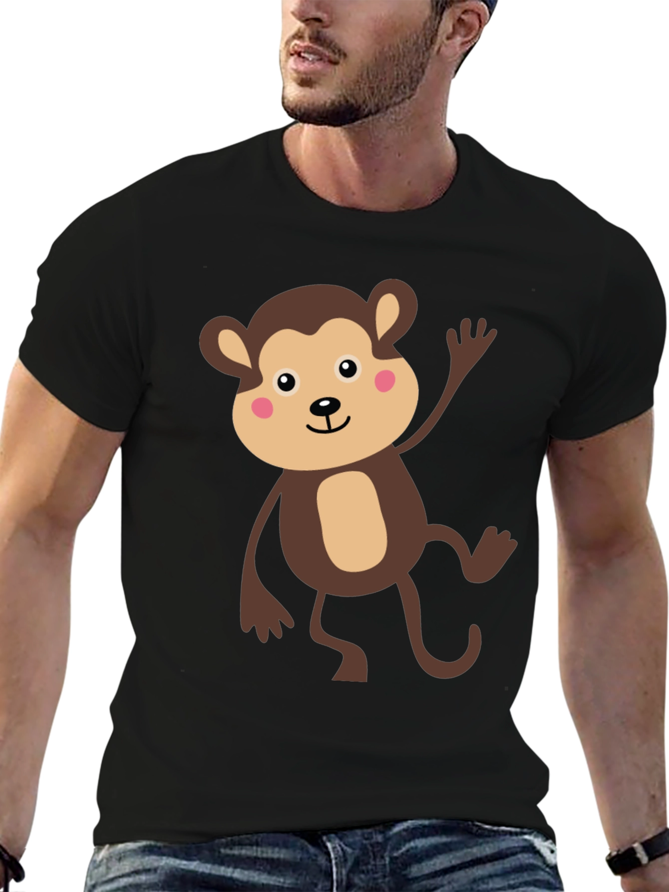 Cute Monkey Graphic T-Shirt - Black Cotton Tee