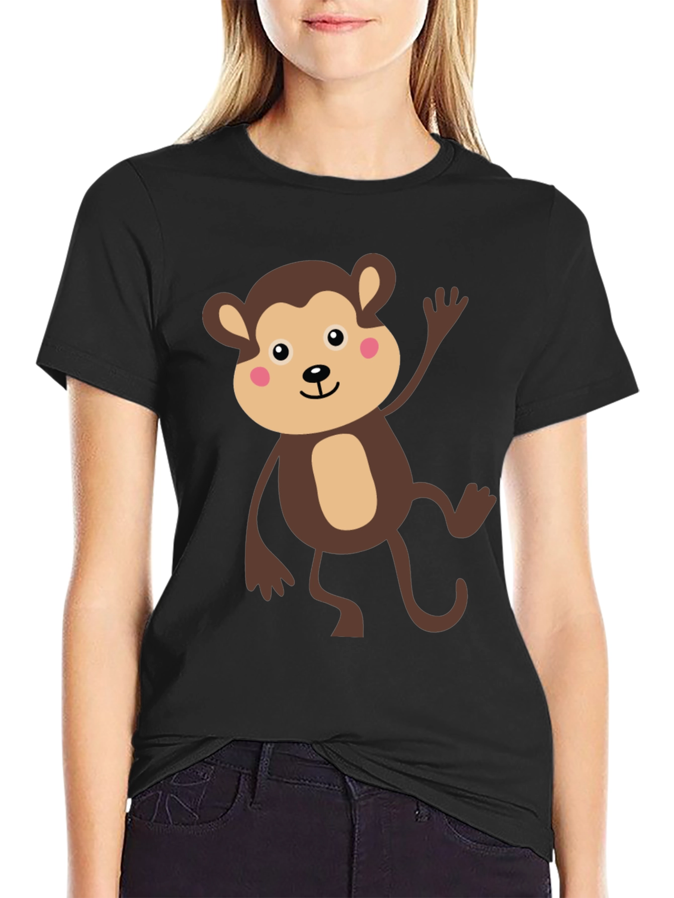 Cute Monkey Graphic T-Shirt - Black Cotton Tee