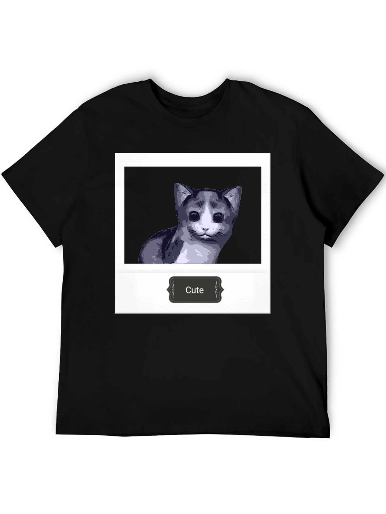Cute Cat Polaroid T-Shirt - Black