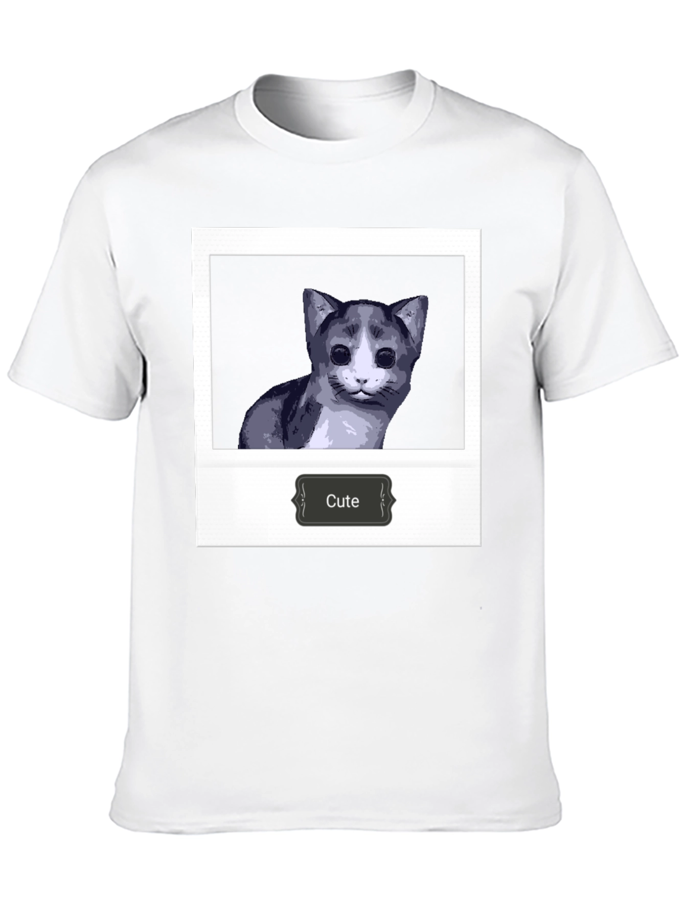 Cute Cat Polaroid T-Shirt - Black